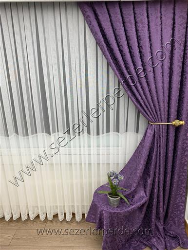 Jakarlı Fon Perde Özel Seri Milas Desen A.Mor MLS-0013