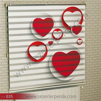 Poster Baskılı  Zebra Perde  SZR- 1095 Kalp Desen