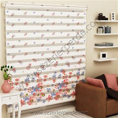 Poster Baskılı  Zebra Perde  SZR-1059 Renkli Çiçek