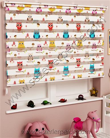 Baskılı Zebra Perde Renkli Baykuş