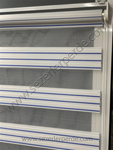 Plise Zebra Perde Mavi Çizgili 01