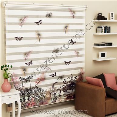 Poster Baskılı  Zebra Perde  SZR-1061 Siyah Kelebek