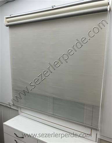 Çiftli Sistem Tülstor Düz Desen Gri