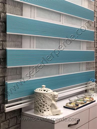 %25 İndirimli Yeni Sezon Zebra Perde Micro Plise Turkuaz
