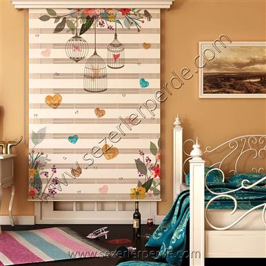 Poster Baskılı  Zebra Perde  SZR-1033 Kalp Desen