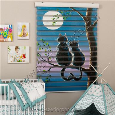 Poster Baskılı  Zebra Perde  SZR-1027 Kedicik