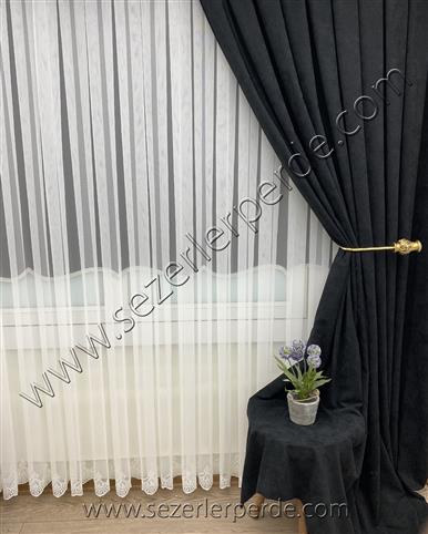 Düz Fon Perde Ada Siyah V-33