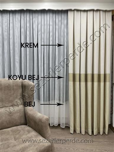 Keten Görünümlü Pano Fon Perde Porto Krem-Bej 243