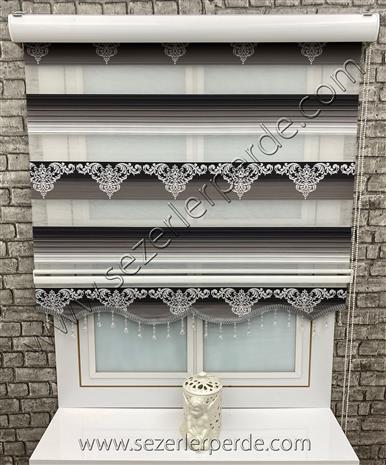 Yeni Sezon Lüx Jakarlı Zebra Perde Motif Desen Gri Geçişli