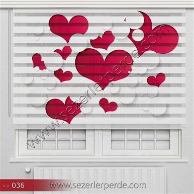 Poster Baskılı  Zebra Perde  SZR- 1096 Kalp Desen 2