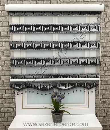 Jakarlı Zebra Perde Yeni Sezon Versace Siyah