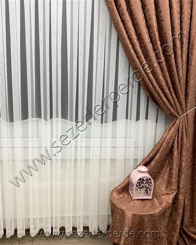 Jakarlı Fon Perde Özel Seri Milas Desen Bakır MLS-0011