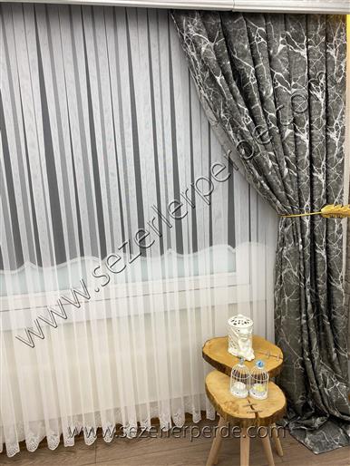 Jakarlı Fon Perde Özel Seri Granit Koyu Gri 67686 V-9