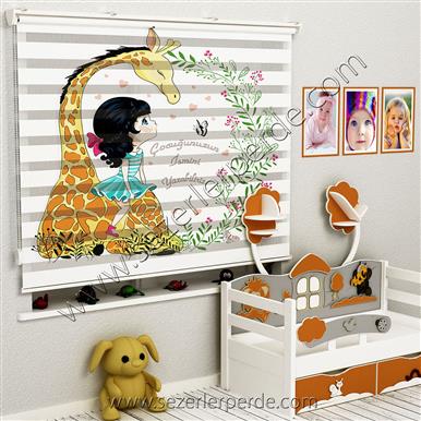 Poster Baskılı  Zebra Perde  SZR-1052 Sevimli Zürafa