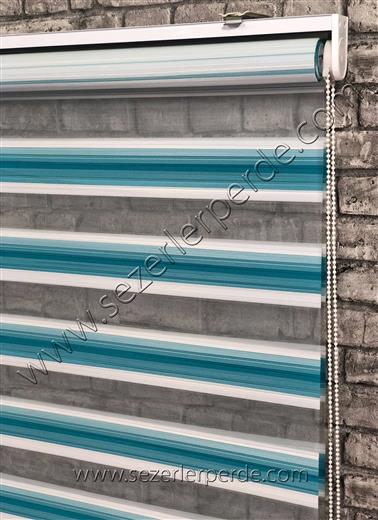 Plise Zebra Perde Dar Plise Geçişli Turkuaz