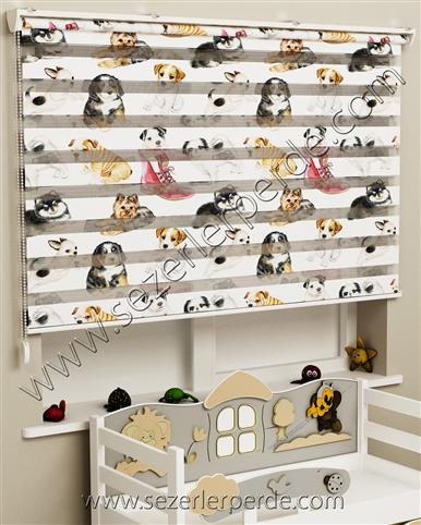 Baskılı Zebra Perde Sevimli Köpek