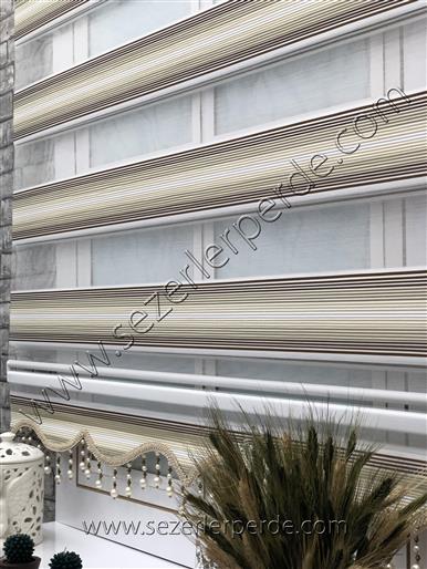 %25 İndirimli Yeni Sezon Zebra Perde Micro Plise Kahve Krem