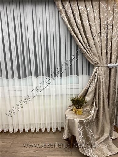 Jakarlı Fon Perde Özel Seri Granit Bej 67686 V-4