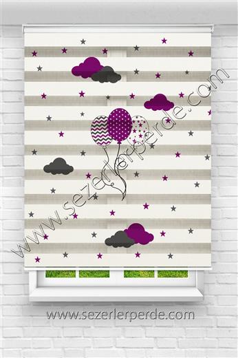 Yeni Sezon Baskılı Zebra Perde Uçan Balon ve Bulut Desen
