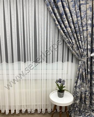 Jakarlı Fon Perde New City Side Lacivert-Vizon 167006 V-5