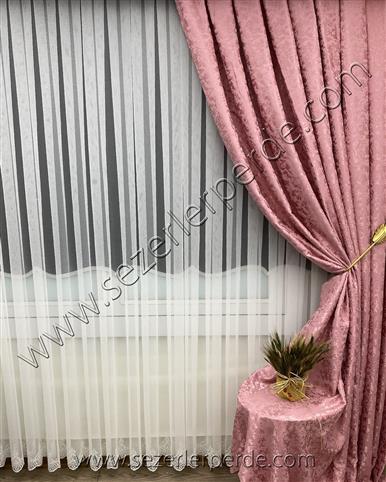 Jakarlı Fon Perde Milas Pembe MLS-0009