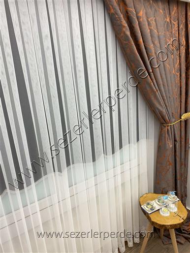 Jakarlı Fon Perde Özel Seri Granit Kiremit 67686 V-18