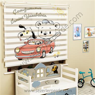 Poster Baskılı  Zebra Perde  SZR-1050 Kırmızı Araba