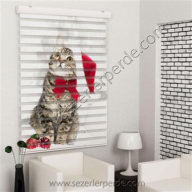 Poster Baskılı  Zebra Perde  SZR-1017 Sevimli Kedicik