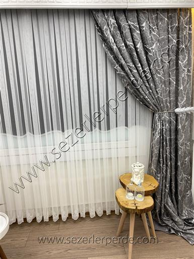 Jakarlı Fon Perde Özel Seri Granit Antrasit 67686 V-7