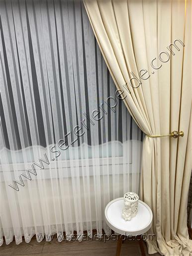Düz Fon Perde Ada Krem V-12489