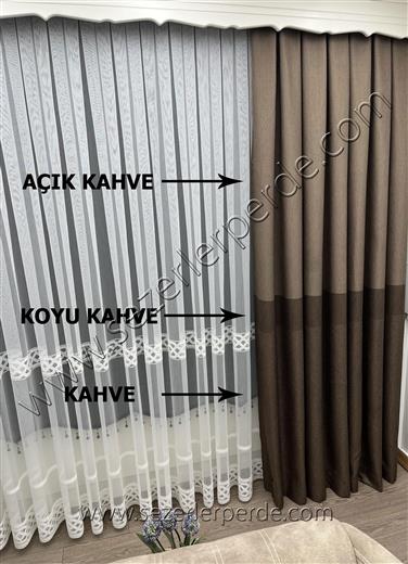 Keten Görünümlü Pano Fon Perde Porto Kahve Geçişli 830