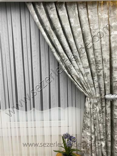 Jakarlı Fon Perde New City Gri Geçişli